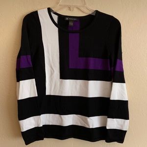 INC black, white, purple fun pullover sweater